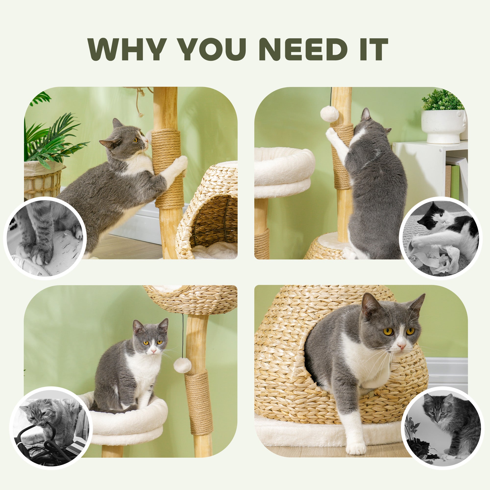 41" Indoor Cat Tree Wooden Scratching Posts, Condo, Beds & Toys