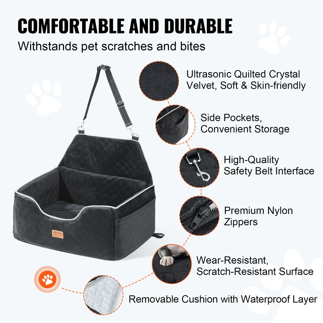 Black Dog Booster Car Seat for Medium to Large Dogs