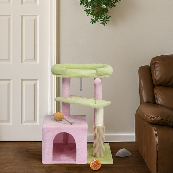 27.5" Multi-Level Cat Tree Scratching Post & Padded Condo for Kittens