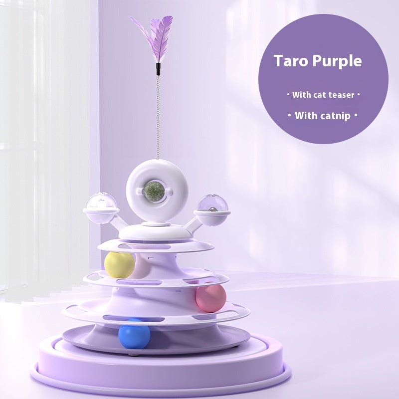 4-Level Interactive Cat Toy Tower with Roller Balls & Puzzle