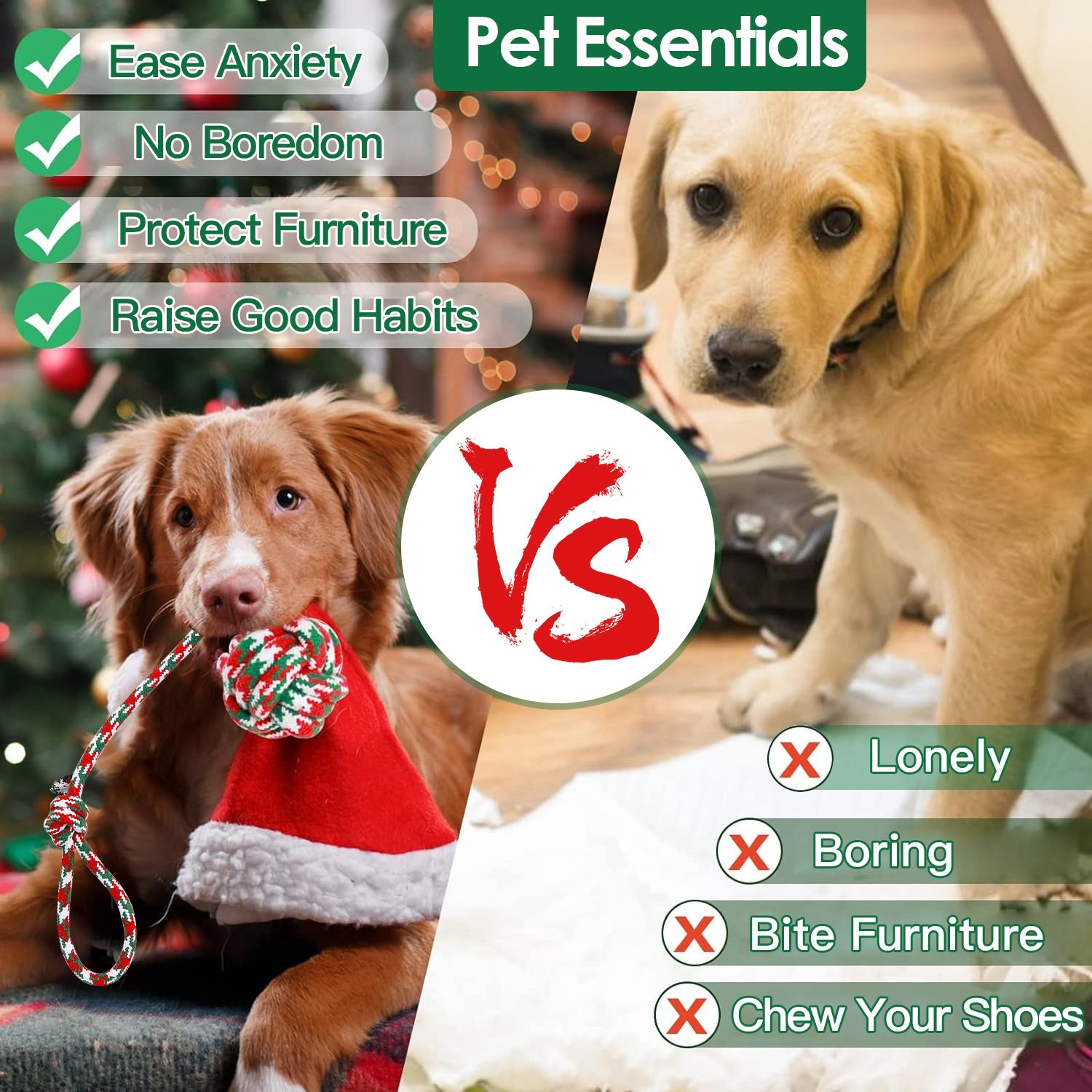 5-Piece Christmas Dog Rope Chew Toy Set Interactive Training & Teething
