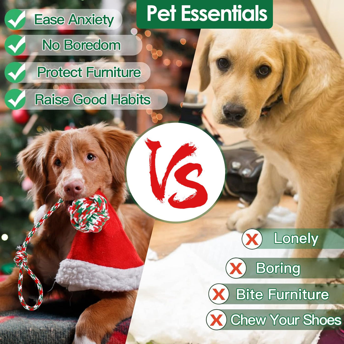 5-Piece Christmas Dog Rope Chew Toy Set Interactive Training & Teething