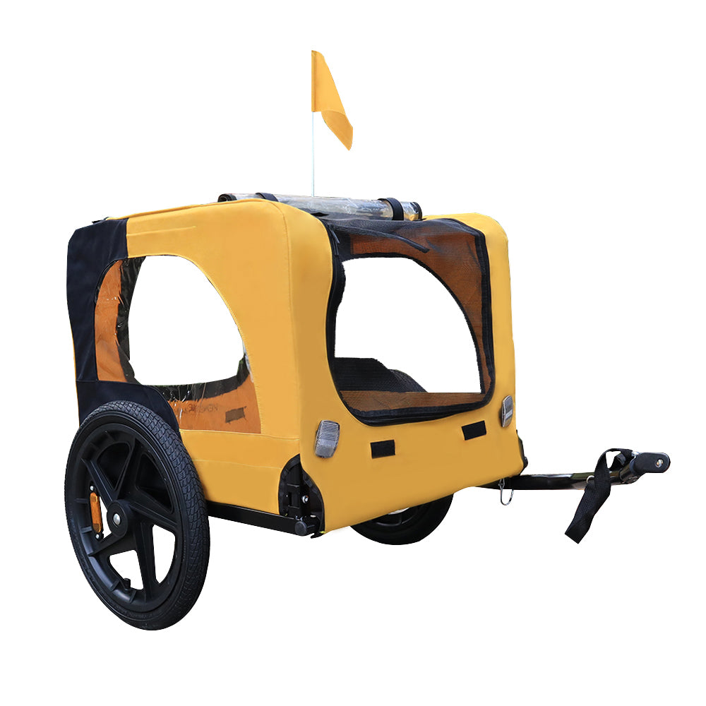 Yellow Foldable Heavy-Duty Dog Stroller with Bike Tow