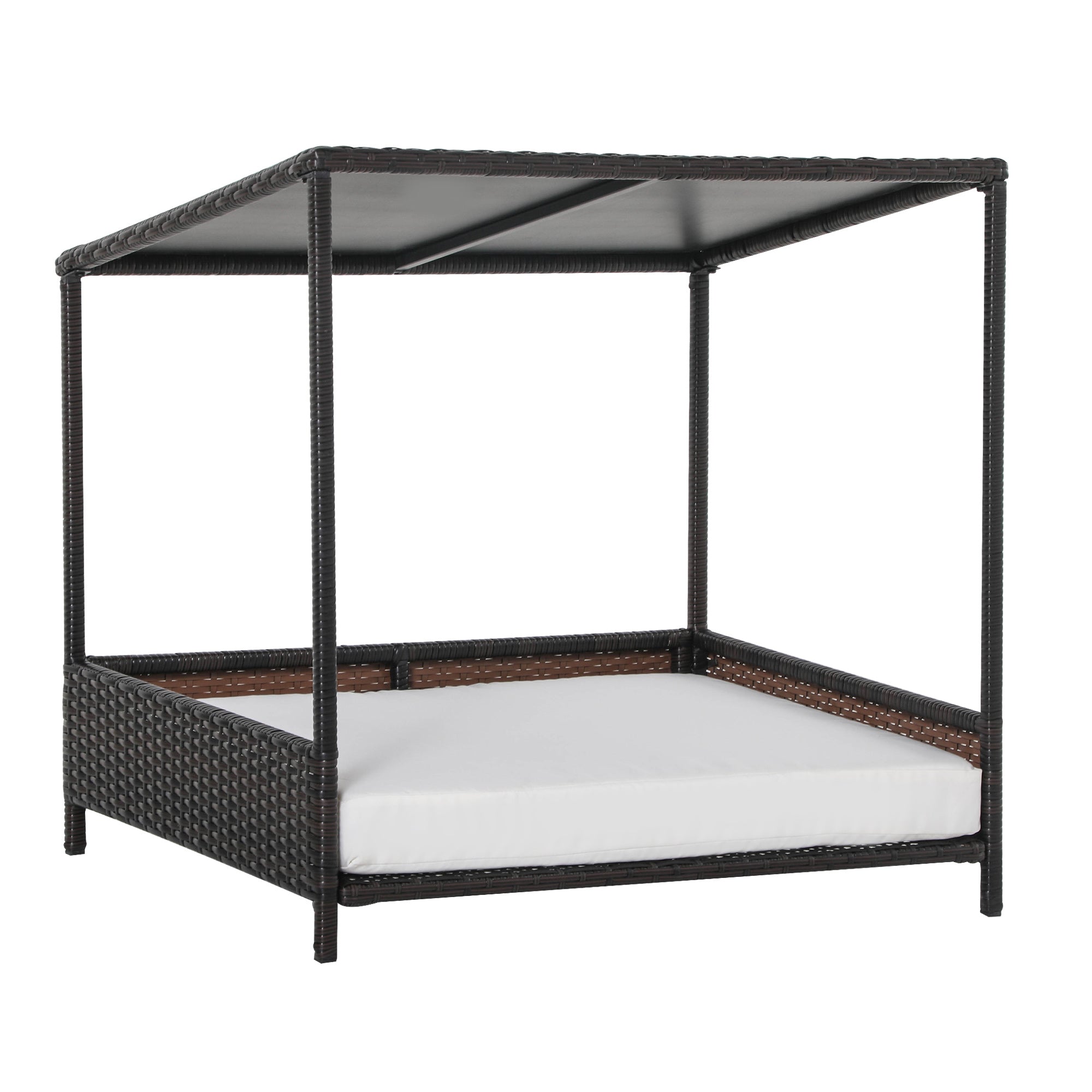 Raised Wicker Dog House Rattan Pet Bed with Removable Cushion