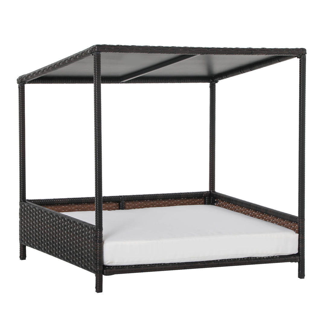 Raised Wicker Dog House Rattan Pet Bed with Removable Cushion