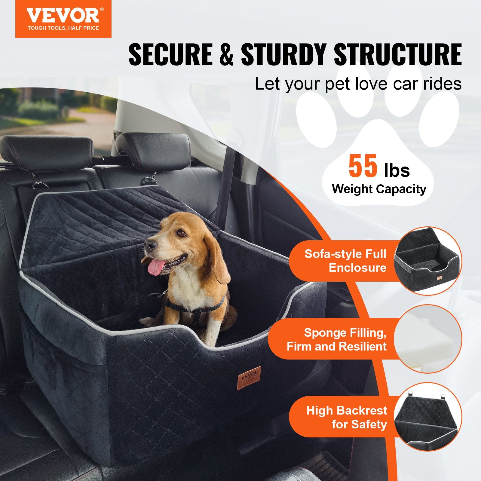 Black Dog Booster Car Seat for Medium to Large Dogs