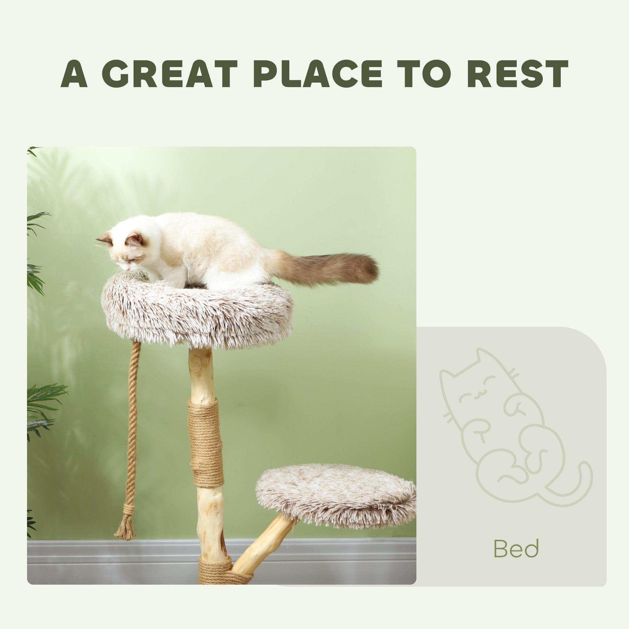35" Modern Indoor Cat Tree Wooden Scratching Posts, Bed & Rope Toy