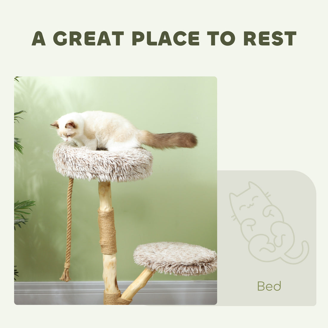 35" Modern Indoor Cat Tree Wooden Scratching Posts, Bed & Rope Toy