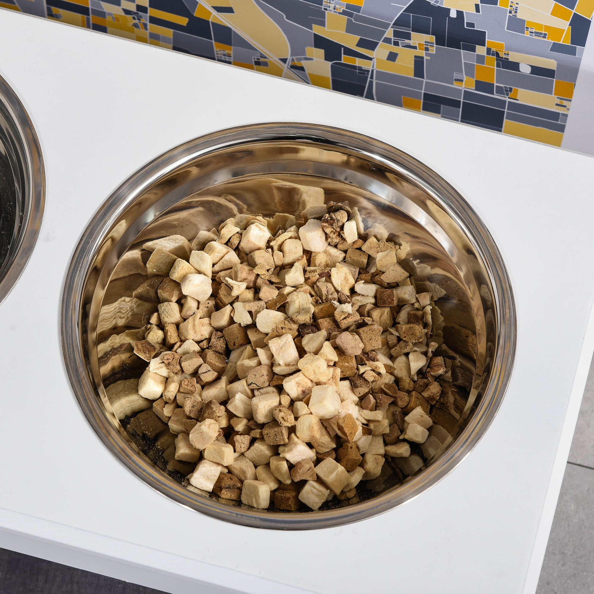 Elevated Dog Feeding Station Stainless Steel Bowls with Wooden Frame