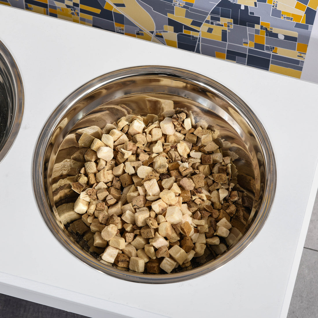 Elevated Dog Feeding Station Stainless Steel Bowls with Wooden Frame