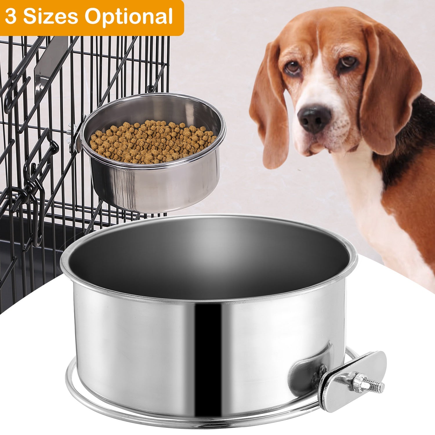Stainless Steel Hanging Dog Bowl with Clamp Medium Size