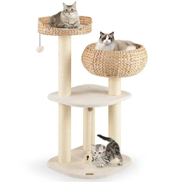 41" Hand-Woven Water Hyacinth Cat Tree with Sisal Scratching Posts